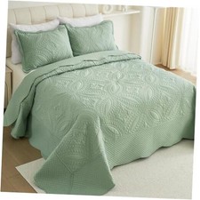 Oversize King Bedspread,3 Piece California King 128"x120" Green