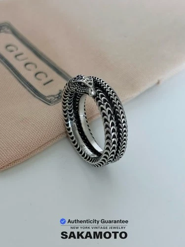 Auth GUCCI Vintage Ring Garden Snake US8 925 Sterling Silver Italy Unisex