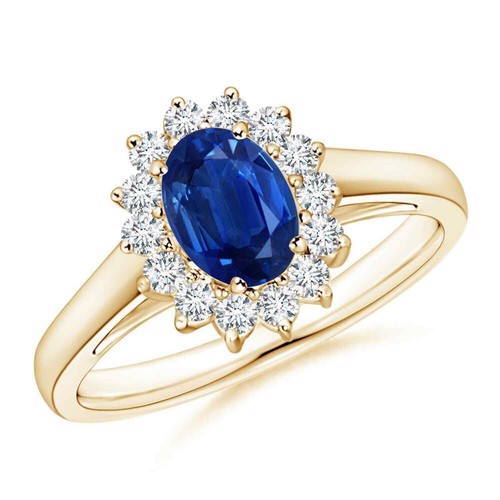 925 Sterling Silver Blue Sapphire Stone Halo Anniversary Prong Ring Jewelry