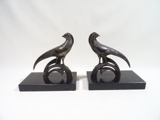 ANCIEN SERRE LIVRES ANIMALIER ART DECO OISEAU FAISAN SOCLE MARBRE BIRDS BOOKENDS