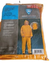  3-Piece Yellow Rain Suit XL Suspenders, Jacket Hood New.      (51)