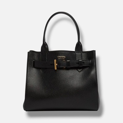 Tom Ford Women Black Audrey Leather T-Buckle Shoulder Tote Hand Purse Bag