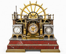 Large Industrial Waterwheel Automaton Clock, Barometer & Exposed Machinery c1900