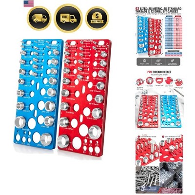 62 Pcs Nut and Bolt Thread Checker - 25 Standard + 25 Metric Thread Gauges | ...