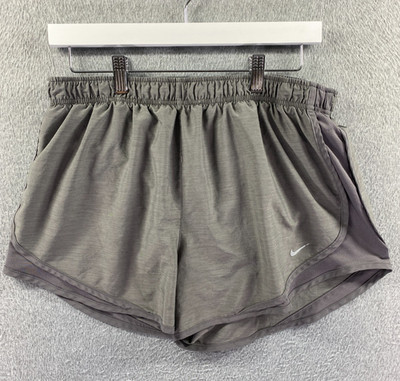 Nike Dri-Fit Womens XL Tempo Gray Lined Running Shorts Elastic Drawstring Waist