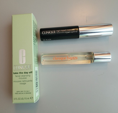 Clinique Take The Day Off Cleansing Mousse Mascara Happy Perfume Travel Size NEW