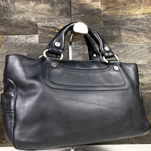 Celine Boogie Bag Black Leather Handbag Triomphe Logo Silver Hardware Medium