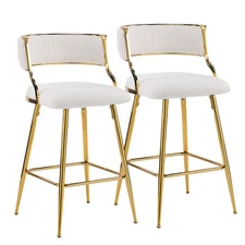 Modern Set of 2 Corduroy Bar Stools Farmhouse Style for Kitchen Office & Vanity