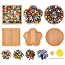 3 Set DIY Mosaic Coaster Kit Mosaic Tiles for Crafts, Glass Mixed Color Mosai...