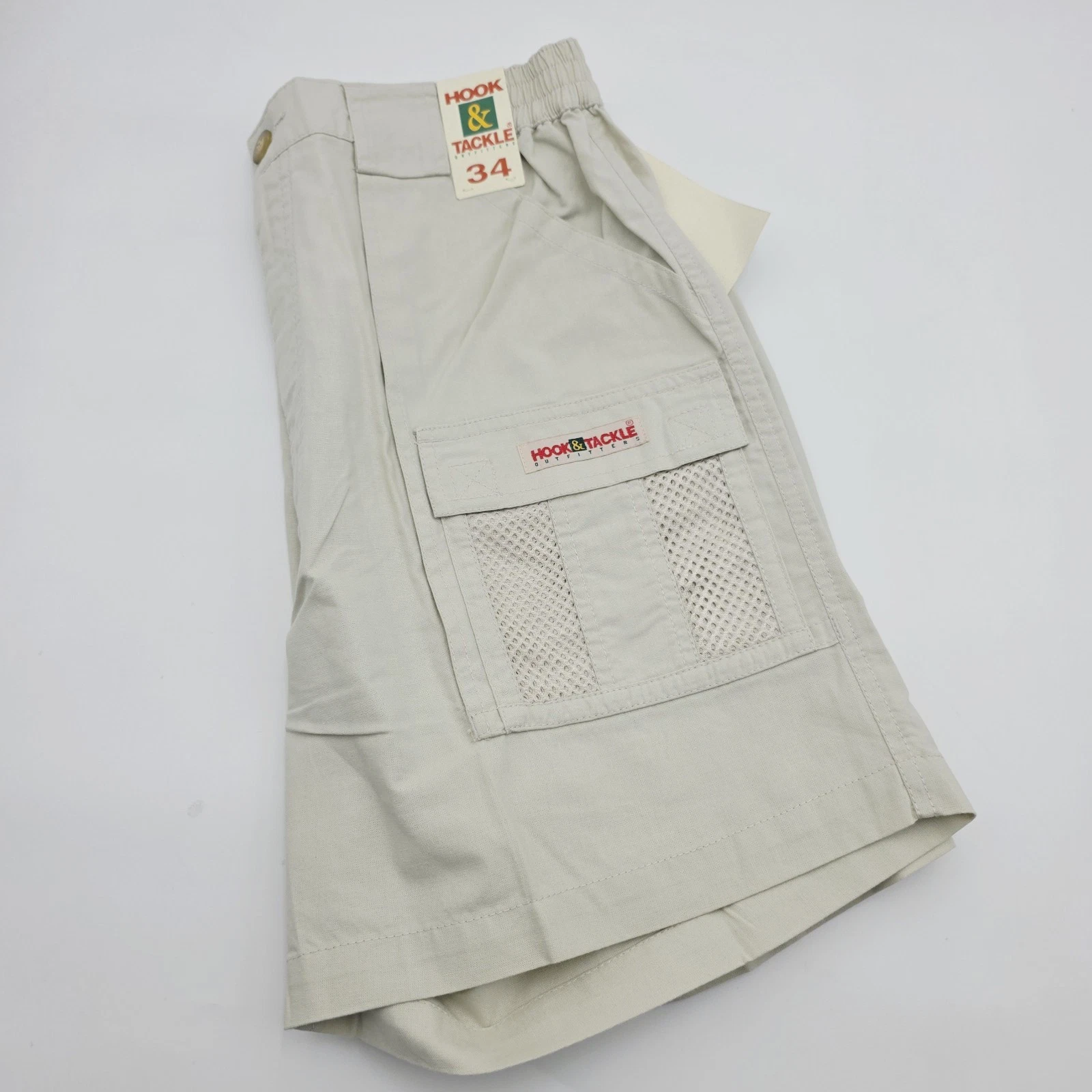 NEW VTG Hook Tackle Shorts Mens 34X6 Khaki Canvas Fishing Utility Cargo