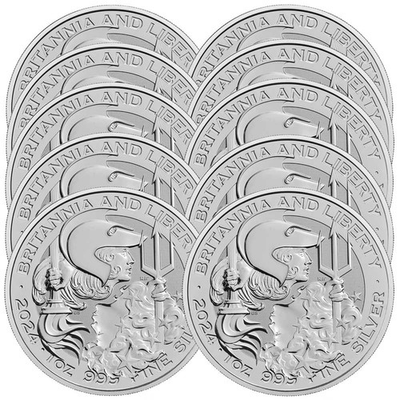 #ad Lot of 10 2024 U.K. 2 Pound Silver Britannia amp; Liberty .999 BU $779.86