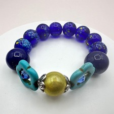 Vintage 90s Silver Tone Stretch Beaded Bracelet Boho Women's Classic Jewelry