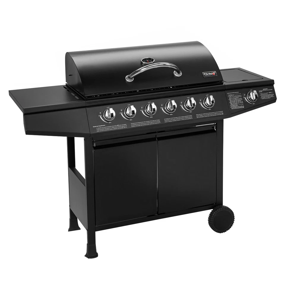 B-Ware TAINO BASIC 6+1 Gasgrill BBQ Grillwagen Seitenkocher TÜV Holzkohle-Grill