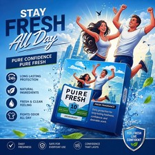 Pure Fresh Natural Deodorant Pads 6pcs 10-Day Odor Protection Alcohol-Free