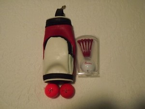 Miniature golf bag cooler, balls, valuables pouches