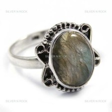 Anniversary Gift For Her Natural Labradorite Gemstone Band Ring 925 Silver
