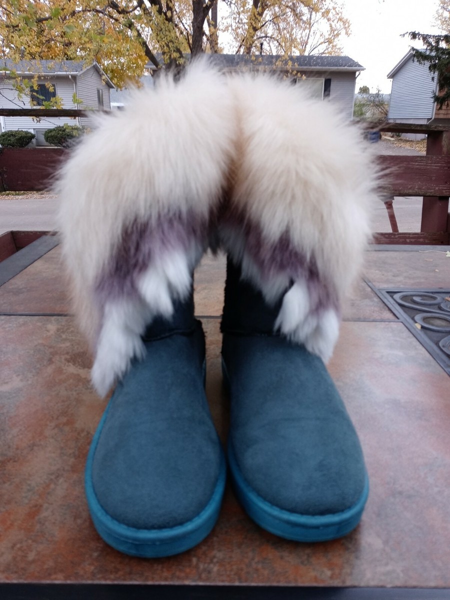 Womens Mid Calf Boots Snow Furry Blue