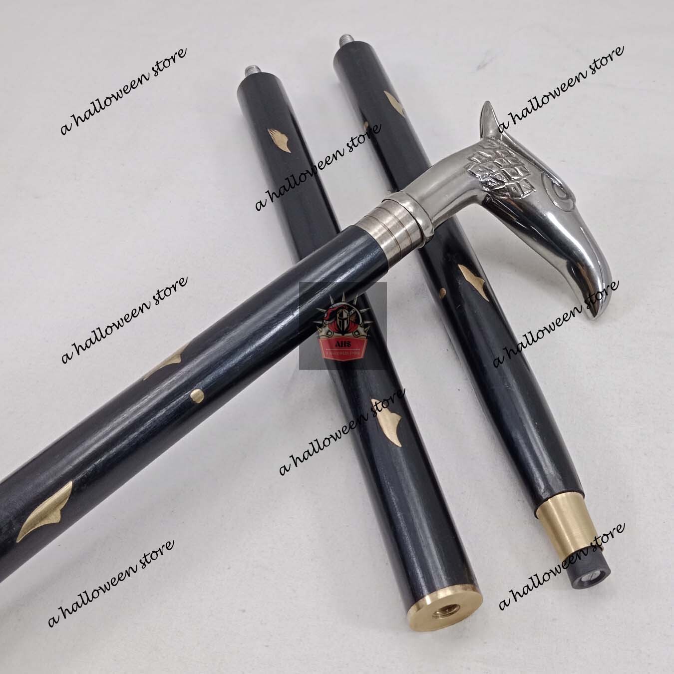 Antique Solid Brass Hawk Head Handle Vintage Blac… - image 8