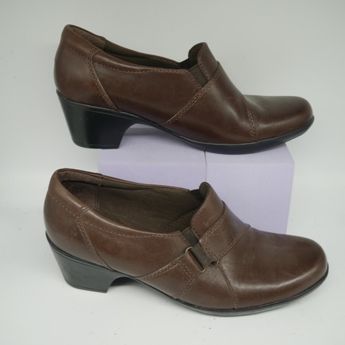 Clarks Brown Leather Booties Side Zip Clog Shoe Heels Womens Size 7 M - Picture 14 of 18