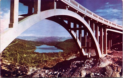 View of Donner Lake Sierra Nevada Mountains California Vintage Postcard 