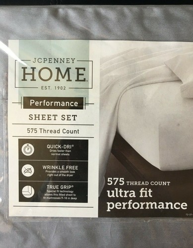 NEW JC Penney Home Performance Sheet Set 575 Thread Count King Weathered Gray - Picture 2 of 8