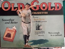 BABE RUTH OLD GOLD CIGARETTES Embossed Repro Tin Metal Sign 16-1/2 x 12-1/4 1991