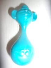 Vintage Hard Plastic Celluloid Monkey Baby Rattle Toy Yellow Blue Infant Boy