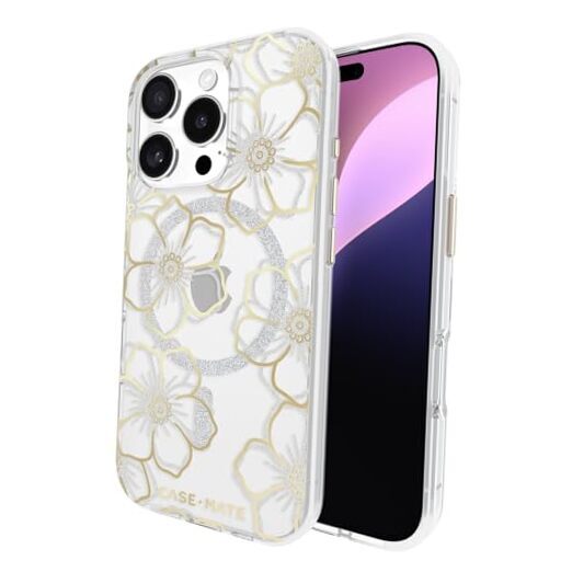 iPhone 16 Pro Case [Compatible with MagSafe] - Sparkly Floral Phone Case with
