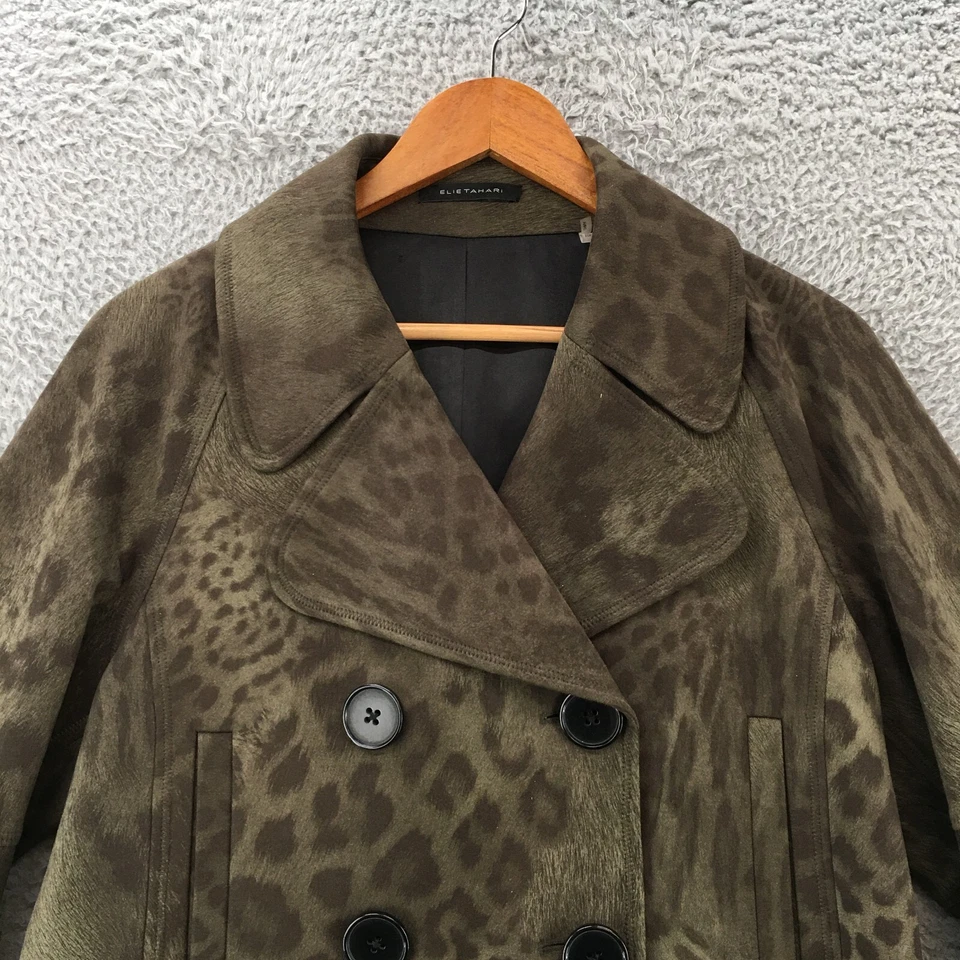 Chaqueta chaquetón Elietahari para mujer XS marrón oliva estampado animal manga 3/4 muescas Foto 2 de 4