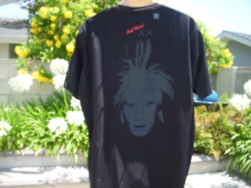 KAWS x Warhol Uniqlo T-shirt Graphic Black/Gray Red Writing XXLarge  26" across