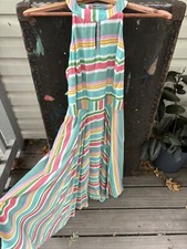 womens Dress M Retro 50’s Stripes Made In Usa Halter keyhole pastel nice