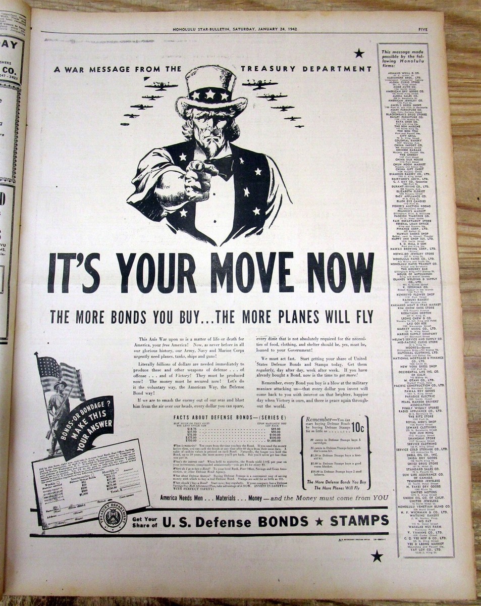1942 Honolulu HAWAII WW II newspaper JAPAN captures & occupies THE