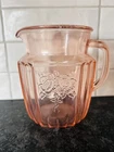 Vintage Anchor Hocking Mayfair Open Rose Pink Short Pitcher 6"