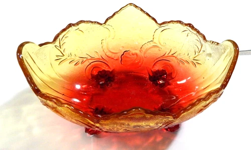 Vintage Jeanette Glass Lombardi  Amberina Flashed Console Fruit Bowl 10 x 7