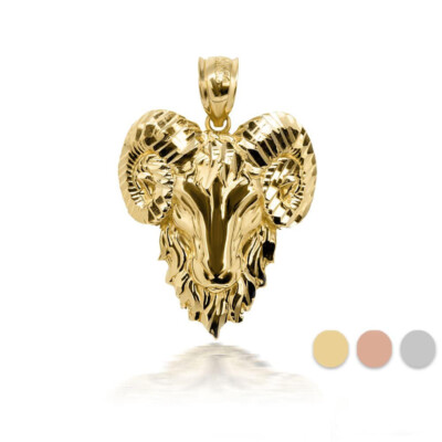 Gold 3D Ram Head Diamond Cut Pendant with Caged Back (Yellow/Rose/White)