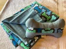 NEW Reversible Multi Colored Grey and Denim Blanket  Bone Set - Small