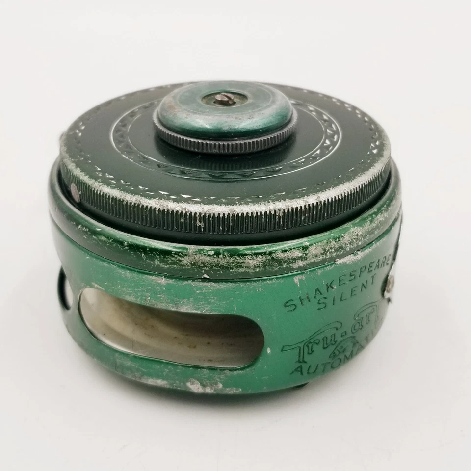 Carrete de mosca vintage Shakespeare Silent TRU ART automático 1835 GD reparado verde Foto 2 de 4