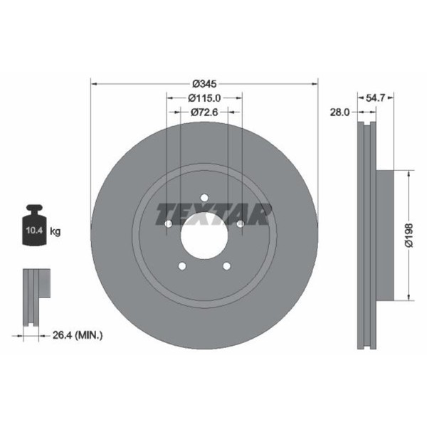 Textar 2X Bremsscheiben Vorne Ø345 Mm BelüFtet Beschichtet FüR Chrysler 300 C LX-image