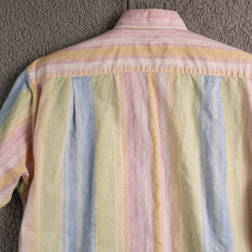 VTG Clearwater Outfitters Mens Large Rainbow Short Sleeve Button Down Polo Linen - Picture 10 of 16