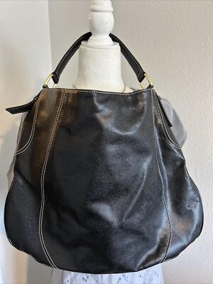 TALBOTS Black Genuine Leather Purse Hand Bag Magnetic Closure 14'' X 17 