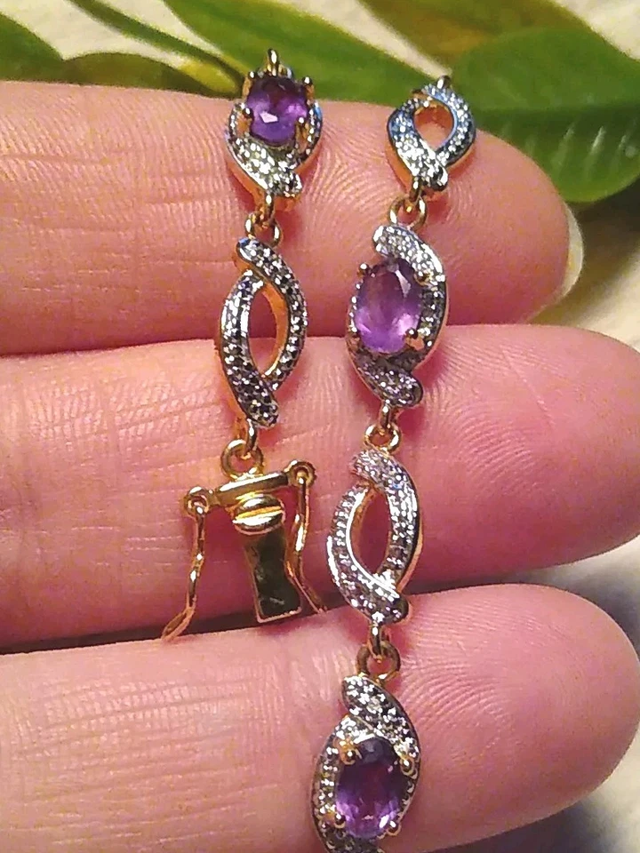 PRIME ART JEWELS PAJ BB Pulsera Tono Dorado con Amatista Piedras Semipreciosas! Foto 2 de 4