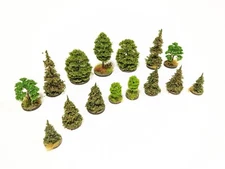 15 MODEL TREES on BASES in 7 STYLES LOTR Bolt FOW 15mm 18mm 28mm RPG Scenery