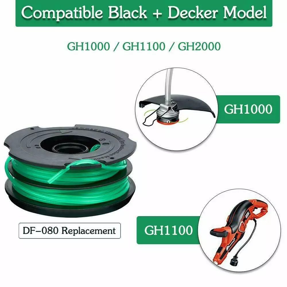 Dual Line Trimmer Spool for Black & Decker DF-080-BKP GH1000 3-Pack