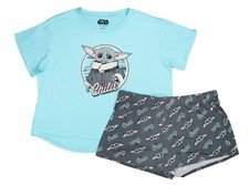 Star Wars The Child Mandalorian T-Shirt  Shorts 2-Piece Pajama Set L NWT Aqua