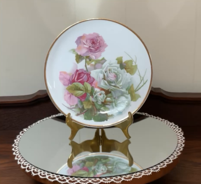 c.1900 Antique Plate by C T Altwasser Silesia Pink Roses w