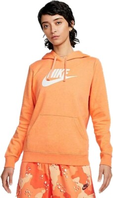 NIKE Women's Med Essential Fleece Sweatshirt Sweater Hoodie orange