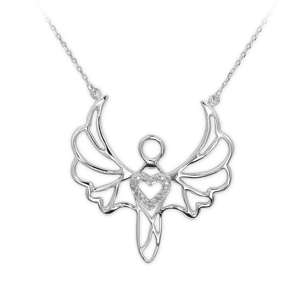 Damenkette Engel Anhänger 925 Silber Erzengel der Liebe Gabriel mit Diamanten