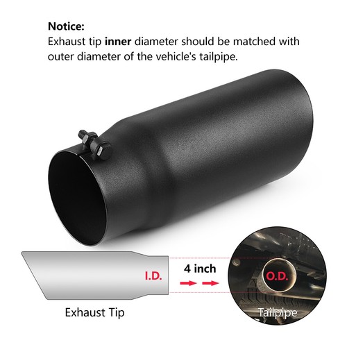 4" Inlet 5" Outlet 12in Long Bolt On Diesel Exhaust Tip Black Stainless Steel - Bild 6 von 9