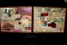 Vintage CICCONE Abstract Collage Art Mixed Media with Stamps & Ephemera Lot of 2