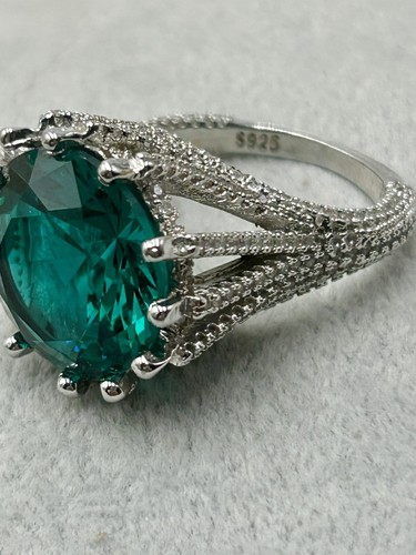 Vintage Sterling Silver Green Glass Cocktail Ring Vintage Size 9.75 Wt 12 Gm - Picture 10 of 22